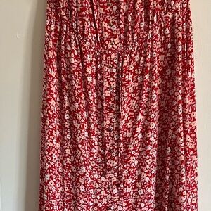 Red A-Line Midi Skirt with Smocked Waist for Casual Wear